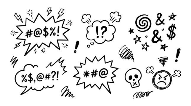Hand drawn doodle swearing elements on white background