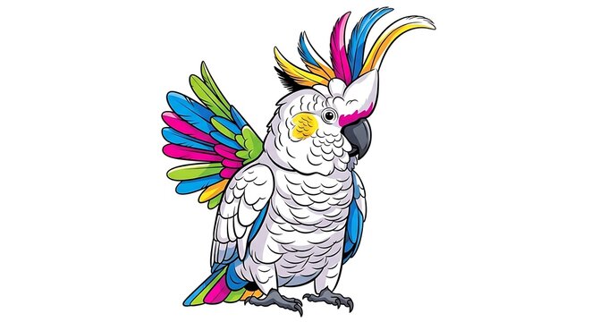 Colorful parrot with vibrant feathers standing.