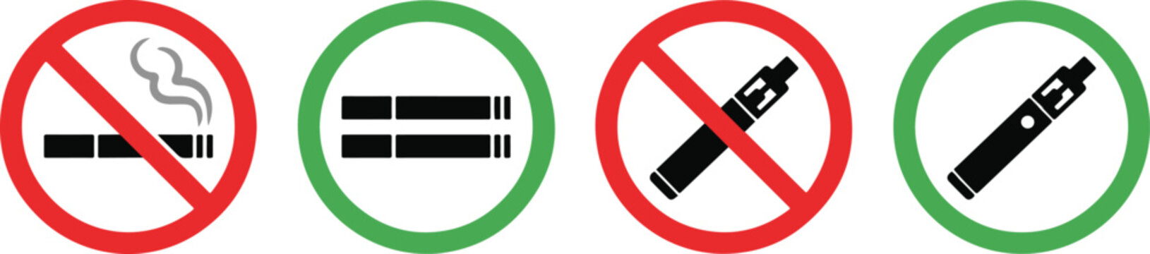 No smoking and vaping allowed icon set with prohibition and permitted symbols for public health rules and safety regulation vector illustration