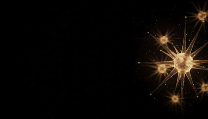 Obraz premium Dynamic golden particles forming an enigmatic cluster, symbolizing complex scientific or technological systems