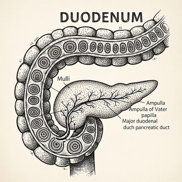 Human Duodenum Anatomy Illustration Diagram.