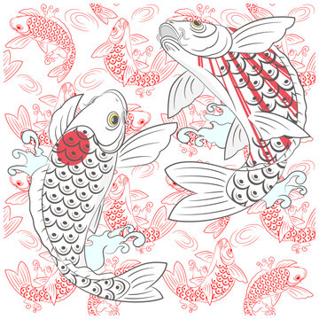 浮世絵　鯉のイメージイラスト