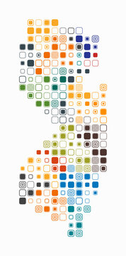 New Jersey, shape of the state build of colored cells. Digital style map of the New Jersey on white background. Large size rounded square blocks. Artistic vector illustration.