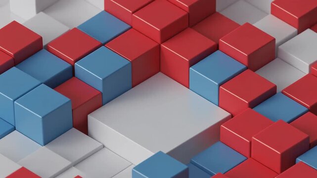 Red blue and white 3D blocks.