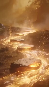 Stepping Stone Path through golden lava flow river