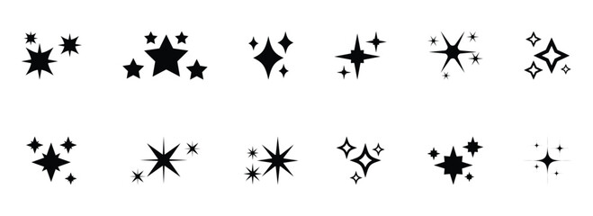Obraz premium Shine star sparkle vector set. Sparkles star symbols vector. Bright sparkle, star sparkle, shiny flash star effects. Great for Christmas designs and magical illustrations. Eps10