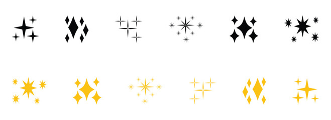 Obraz premium Shine star sparkle vector set. Sparkles star symbols vector. Bright sparkle, star sparkle, shiny flash star effects. Great for Christmas designs and magical illustrations. Eps10