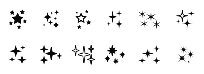 Obraz premium Shine star sparkle vector set. Sparkles star symbols vector. Bright sparkle, star sparkle, shiny flash star effects. Great for Christmas designs and magical illustrations. Eps10