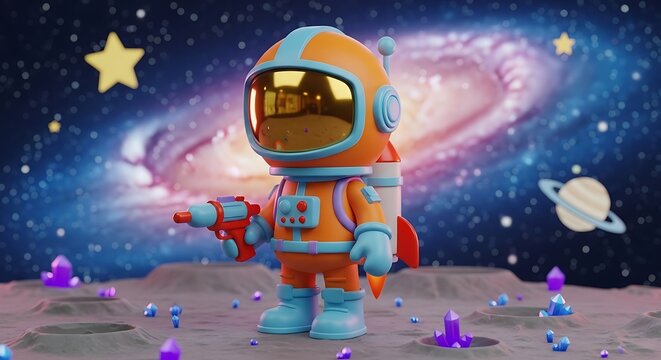 Astronaut in Space with Blaster Toy.