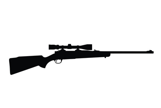 Detailed black silhouette of a hunting rifle with a telescopic sight silhouette