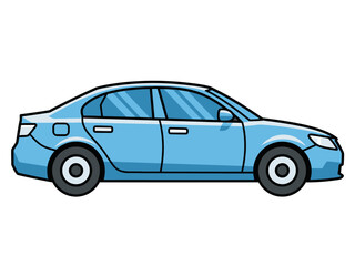 Fototapeta premium Blue Sedan Car Side View Illustration.