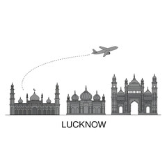 Obraz premium Lucknow skyline illustration with airplane linear style on white background