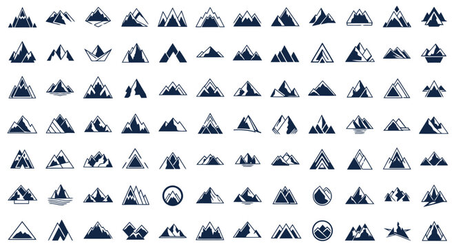 Collection of various mountain and triangle icons.