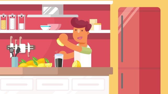 2D Animated Scene of a Chef Preparing Food in a Professional Kitchen, Culinary and Gastronomy Concept