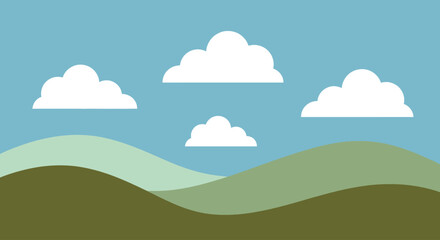 Fototapeta premium Landscape scene with hills and clouds in the sky on a sunny day outside