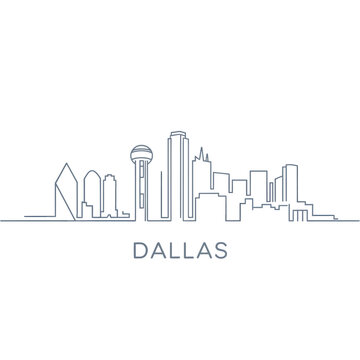 Dallas skyline linear illustration with city name minimalist style