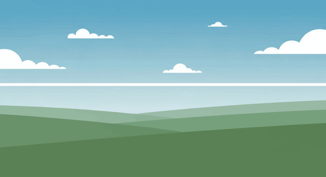 A serene landscape of rolling hills under a clear sky with fluffy clouds.