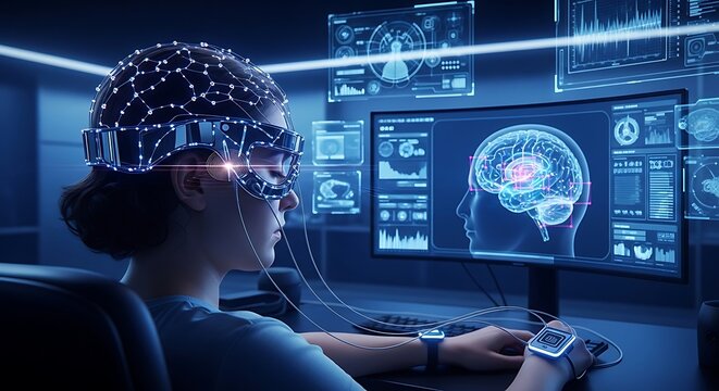 Woman using brain computer interface technology.