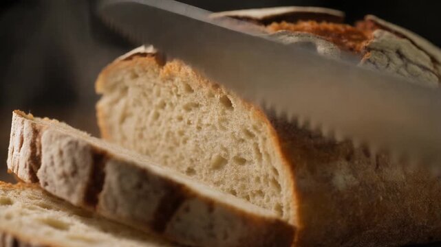 Sliced bread on a cutting board.