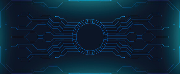 Futuristic HUD interface with circular tech elements and digital dashboard background © ausmile