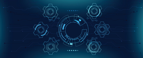 Futuristic HUD interface with circular tech elements and digital dashboard background © ausmile
