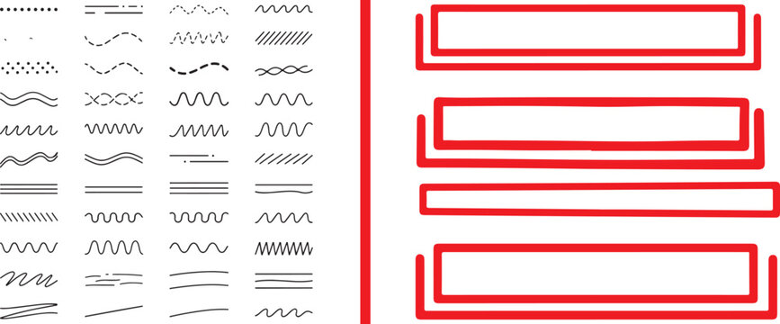 Collection of graphic lines and borders. Design elements for emphasis and structure.