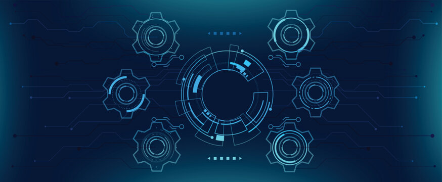 Futuristic HUD interface with circular tech elements and digital dashboard background
