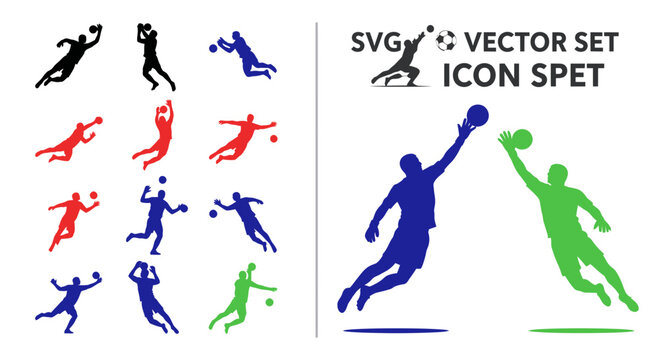 Handball Player Silhouettes Set - Action Poses Vector Icons