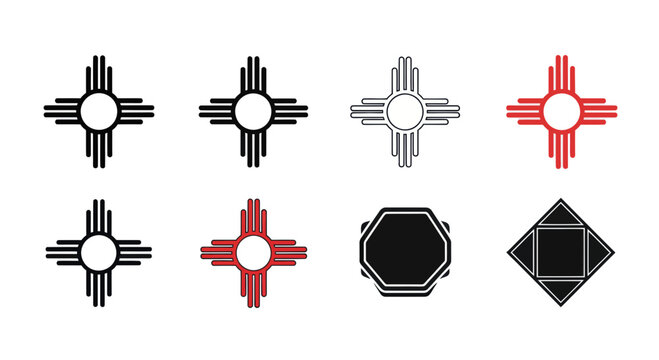 New Mexico Zia Symbol Collection: Red, Black, White & Outline Icons