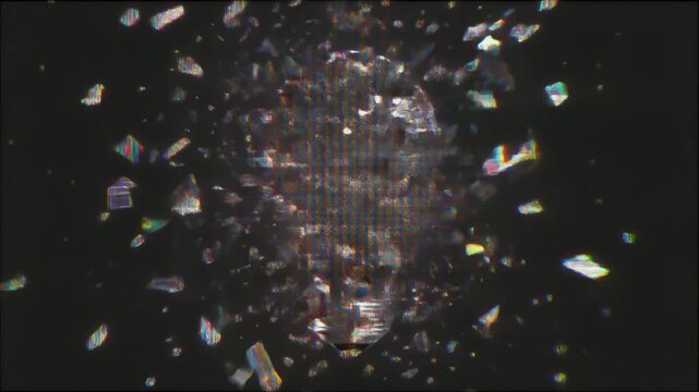 デジタルノイズに侵食され崩壊する立体電球のグリッチ抽象背景