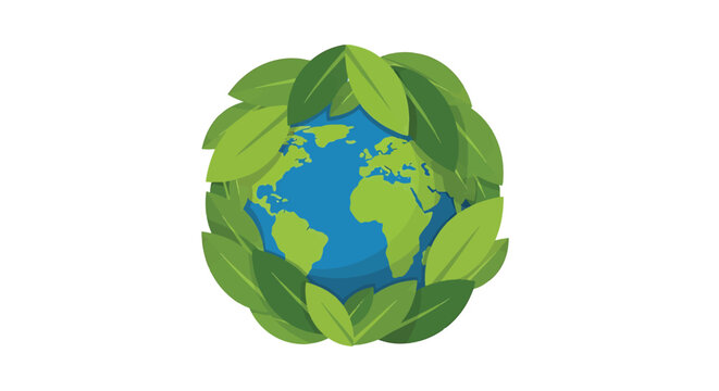 Globe surrounded by green leaves earth.