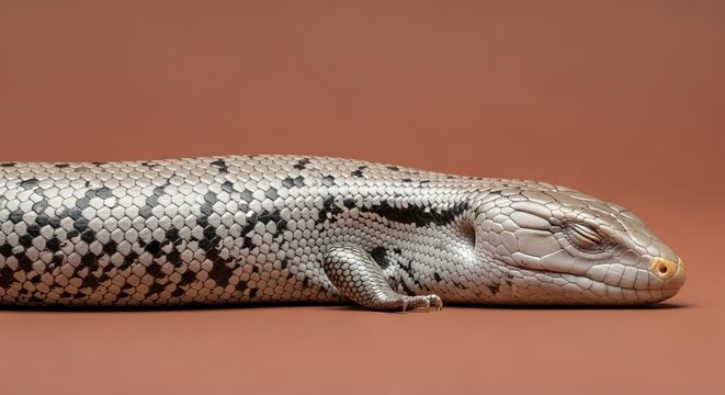 Detailed Close-up Portrait of a Blue-Tongued Skink Lizard Showcasing Intricate Scales
