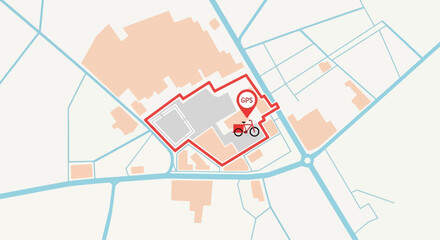 Naklejka premium Bicycle and delivery scooter on a map route, GPS tracking, urban logistics