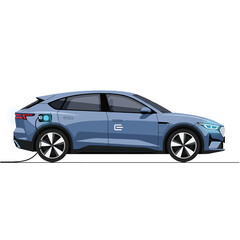 Obraz premium Electric vehicle charging blue car.