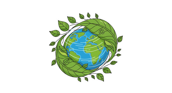 Earth Globe with Green Leaves.