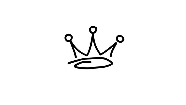 Hand-drawn graffiti crown icon for a young prince or princess. Doodle style for a queen or king. Alpha channel. 4k video.