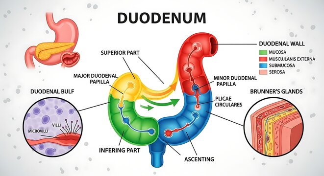Duodenum anatomy and digestive system.