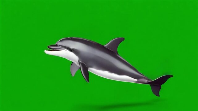 Animated Dolphin Leaping Out of Water, Isolated on Green Screen Background, Realistic 3D Rendering