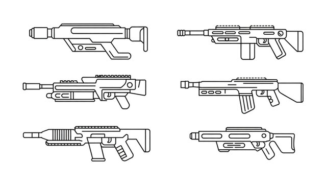Modern Military Grenade Launcher Silhouette Vector Set Tactical Weapon Outline Collection