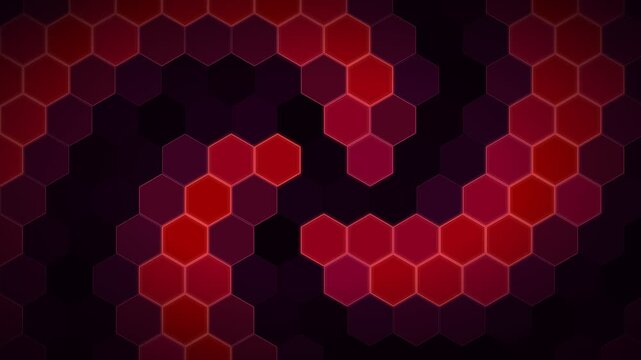 Dynamic geometric hexagon network flow with deep red abstract tech energy background