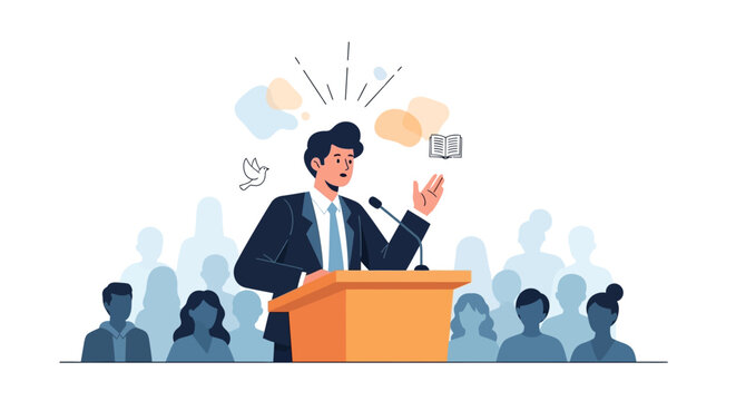 Businessman giving a speech to audience.