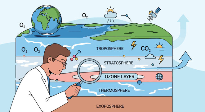 Earth atmosphere layers and scientist.