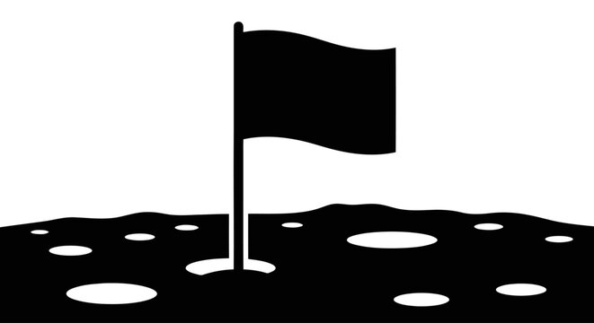 A black and white image of a flag on the moon