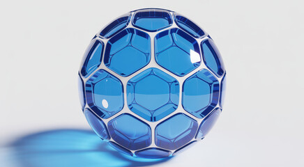 Naklejka premium Abstract 3d sphere with a blue glass hexagonal pattern and metallic frame on white background