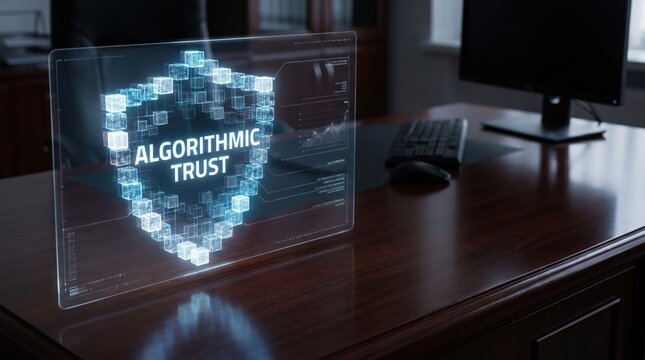 Algorithmic Trust and Security Systems for Digital Systems, Abstract Concept with Shield Icon