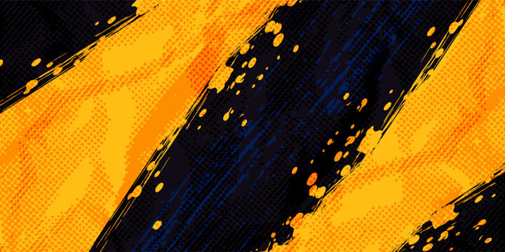 Abstract yellow-blue frame on a dark background. Sporty design in grunge style. Illustration for sports, athletics, training, workout, etc.