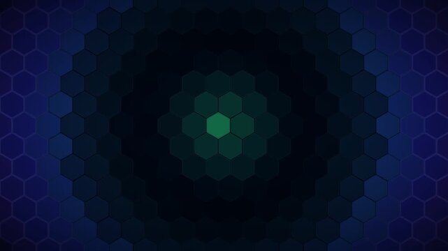 Glowing abstract hex pattern background, vibrant green digital honeycomb energy loop