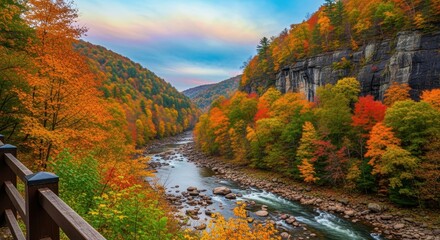 Obraz premium Autumn Serenity: A River's Journey Through Color