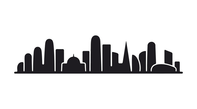 Doha city skyline silhouette, vector illustration of qatar capital city buildings, architectural landmark icon