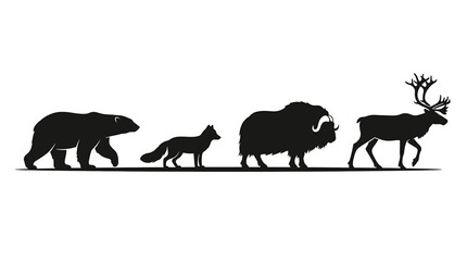 Set of silhouettes of arctic animals polar bear, arctic fox, musk ox and reindeer © Hikari Vector Studio